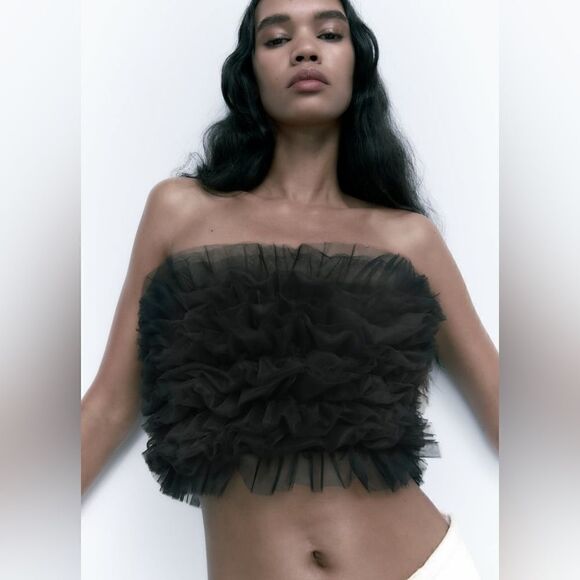 Zara Tulle Knit Strapless Top New - Picture 3 of 7